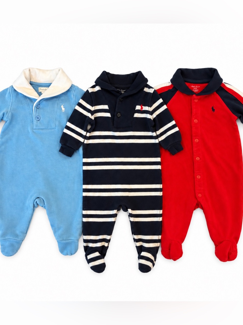 Polo Ralph Lauren Baby Boy 3M Bundle 3pc Polo Coverall + 2 Footies